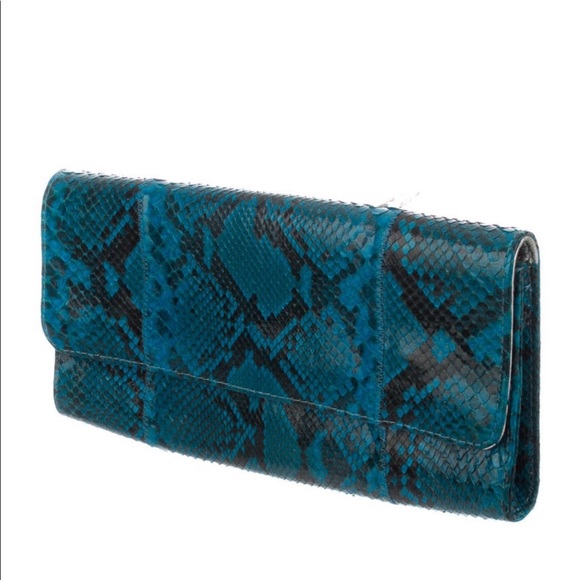Carlos Falchi Snakeskin Clutch Black and Blue - Picture 2 of 4